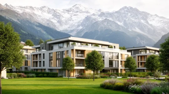 Résidence appart-hôtel moderne à Archamps avec vue sur les Alpes